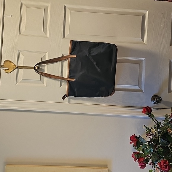 Michael Kors Kempton Blue Nylon Tote Bag with Brown Leather Trim and Gold Trim - Picture 4 of 13